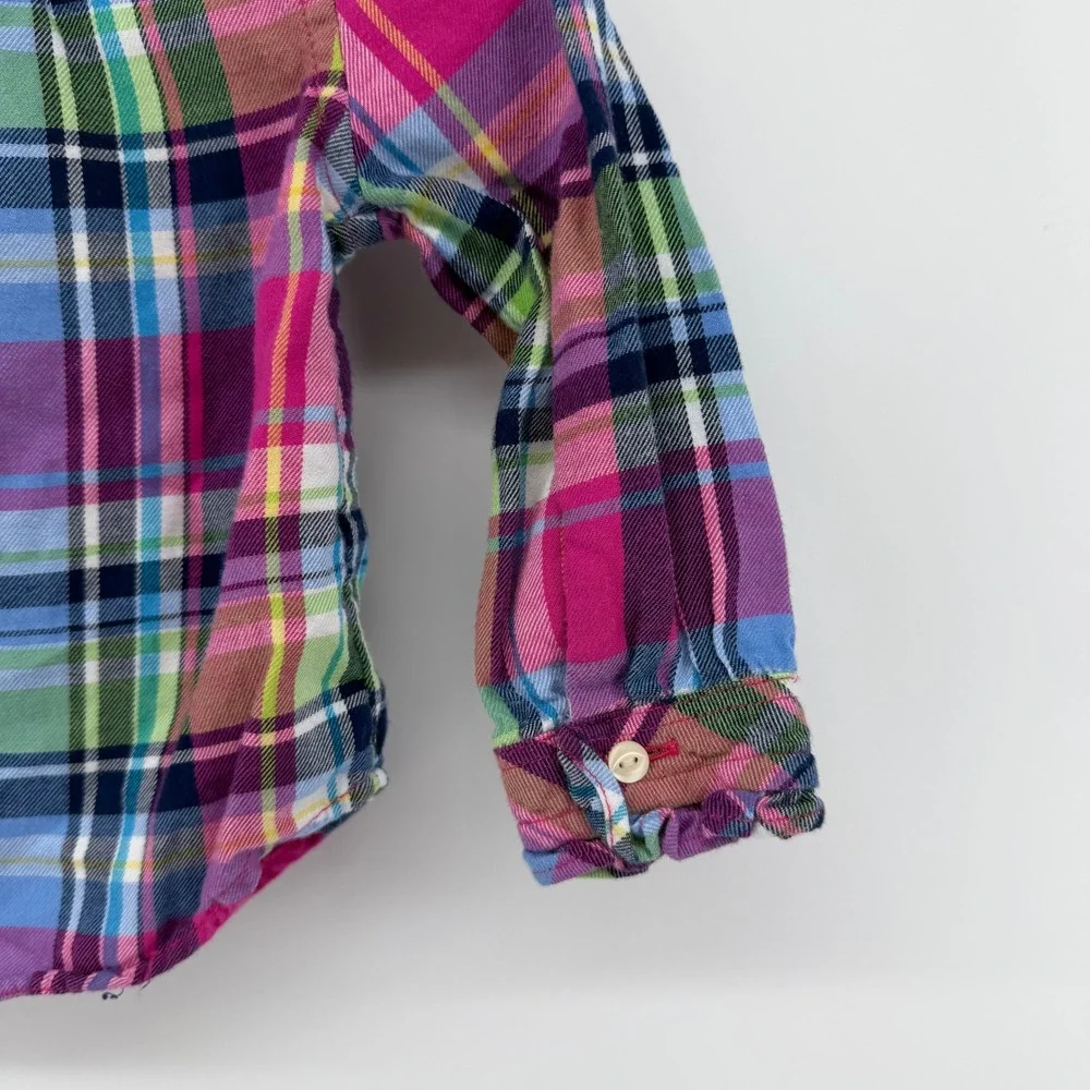 Ralph Lauren Kids Girls 12M‎ Plaid Button Front Ruffle Collar Long Sleeve Shirt